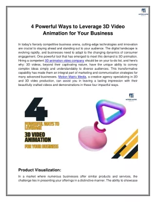 Leverage 3D Animation for Business Success: Top 4 Strategies