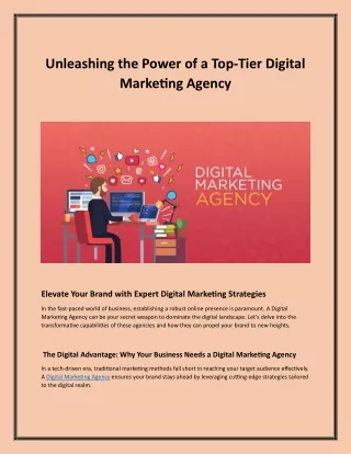 Unleashing the Power of a Top-Tier Digital Marketing Agency