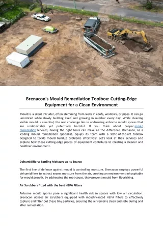 Brenacon's Mould Remediation Toolbox: Cutting-Edge Equipment fora Clean Environm