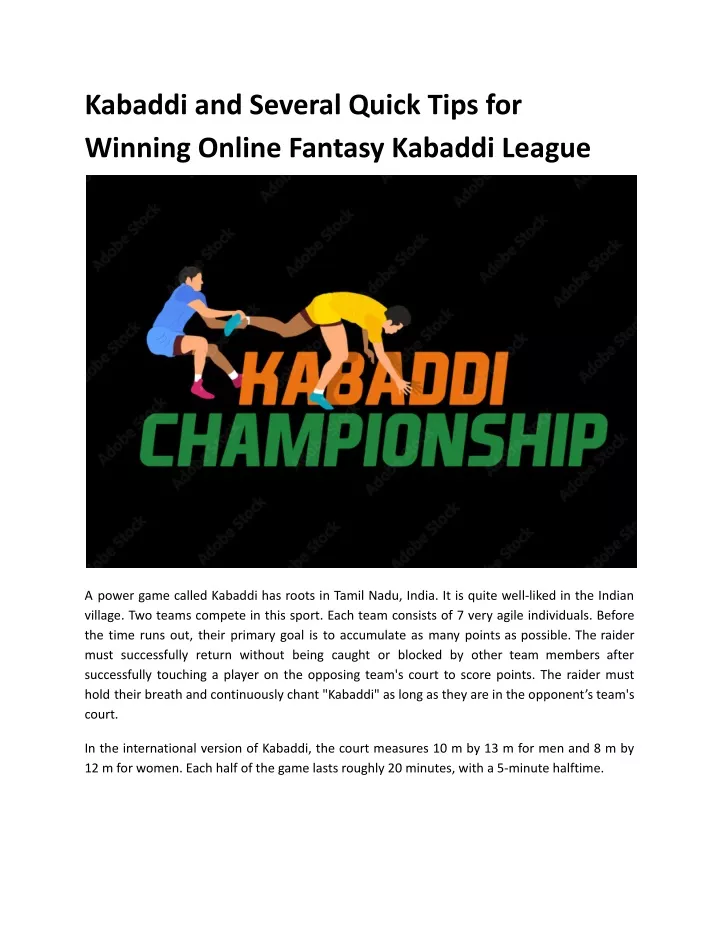 kabaddi and several quick tips for winning online