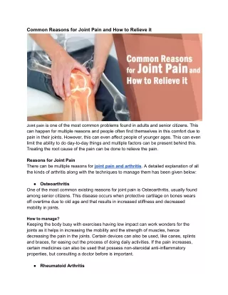 Common Reasons for Joint Pain and How to Relieve it