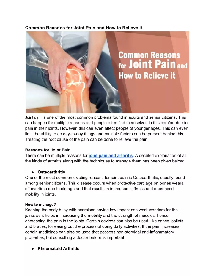 common reasons for joint pain and how to relieve