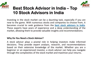 Best Stock Advisor in India – Top 10 Stock Advisors in India