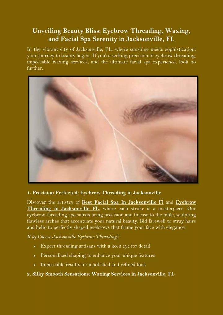 PPT Unveiling Beauty Bliss Eyebrow Threading, Waxing, and Facial Spa