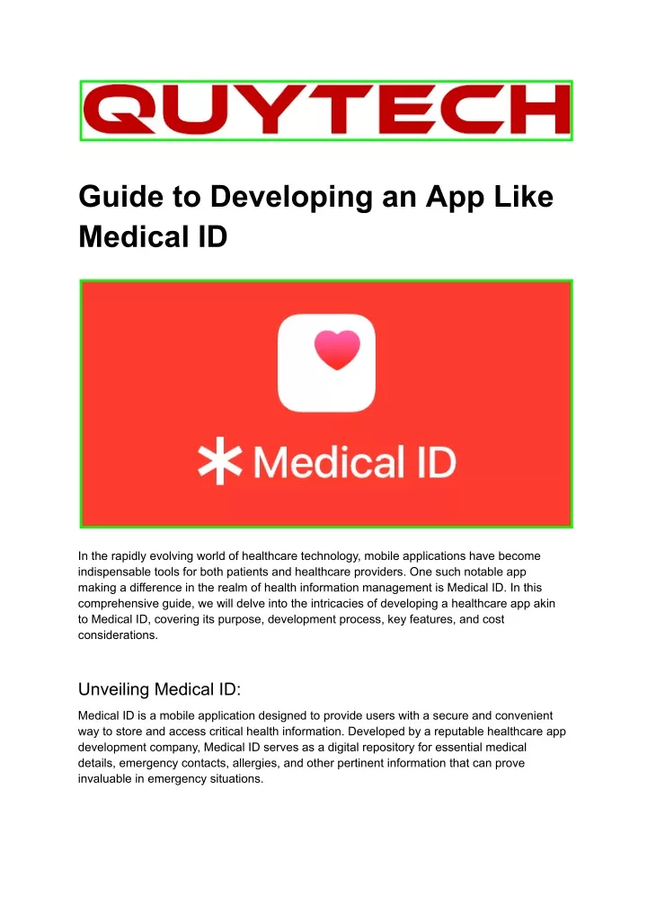 guide to developing an app like medical id