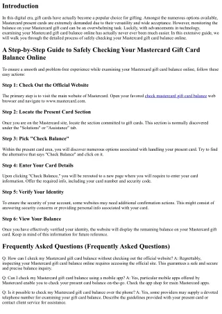 A Step-by-Step Guide to Securely Checking Your Mastercard Gift Card Balance Onli