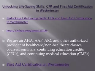 Unlocking Life-Saving Skills: CPR and First Aid Certification in Westminster