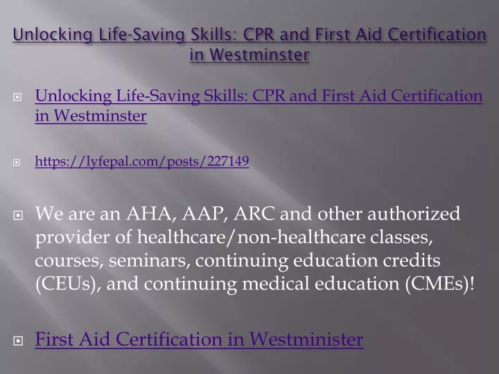 unlocking life saving skills cpr and first aid certification in westminster