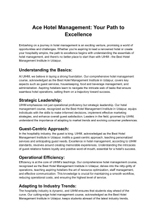 ace hotel management your path to excellence