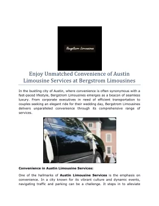 Enjoy Unmatched Convenience of Austin Limousine Services at Bergstrom Limousines