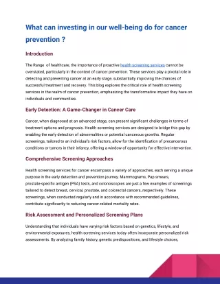 What can investing in our well-being do for cancer prevention _