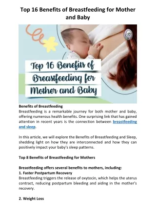 Top 16 Benefits of Breastfeeding for Mother and Baby