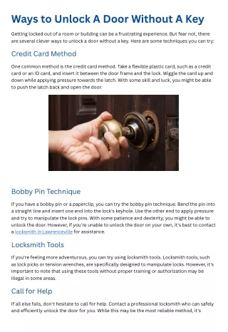 Ways to Unlock A Door Without A Key