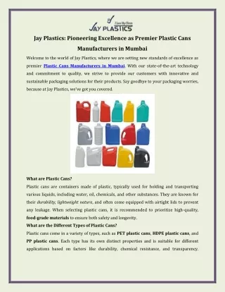 Jay Plastics  Pioneering Excellence as Premier Plastic Cans Manufacturers in Mumbai (1)