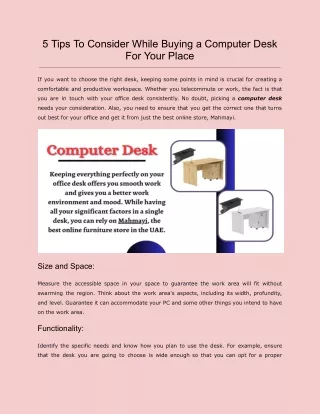 5 Tips To Consider While Buying a Computer Desk For Your Place