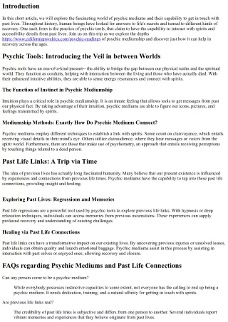 Psychic Tools and Past Life Links: Recovering with the Ages