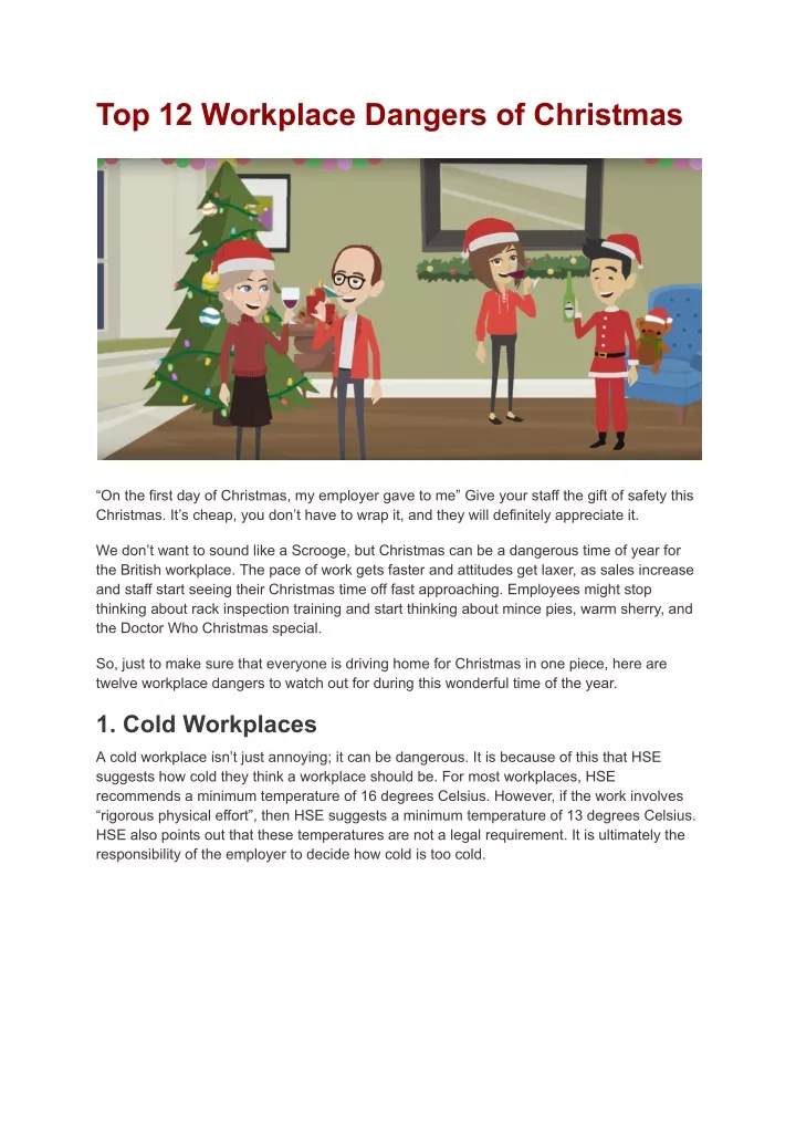 top 12 workplace dangers of christmas