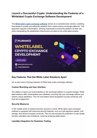 Launch a Successful Crypto_ Understanding the Features of a  Whitelabel Crypto Exchange Software Development