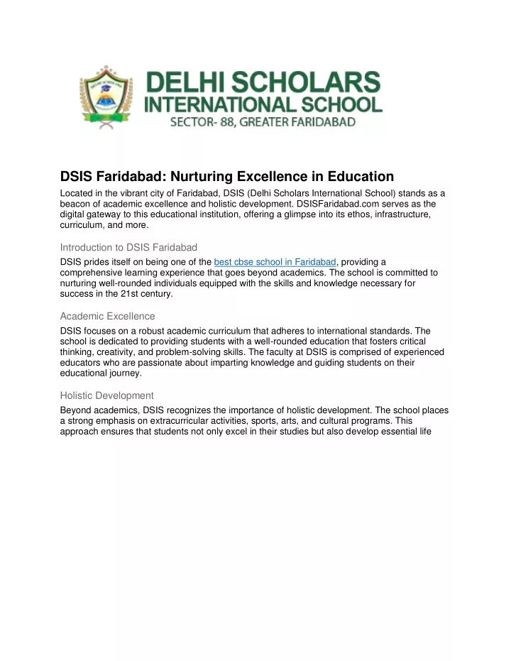 dsis faridabad nurturing excellence in education