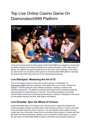 Top Live Online Casino Game On Diamondexch999 Platform