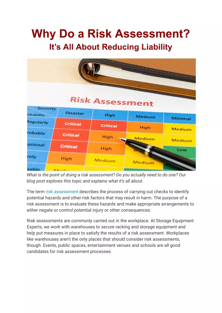 why do a risk assessment it s all about reducing