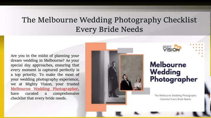 the melbourne wedding photography checklist every