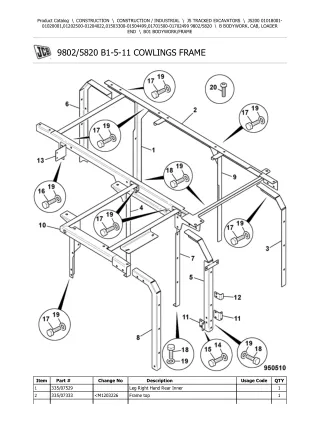 JCB JS200 TRACKED EXCAVATOR Parts Catalogue Manual (Serial Number 01701500-01702499)