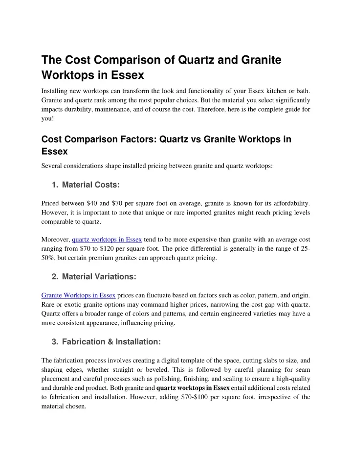 the cost comparison of quartz and granite