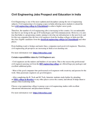 Civil Engineering Jobs Prospect and Education in India