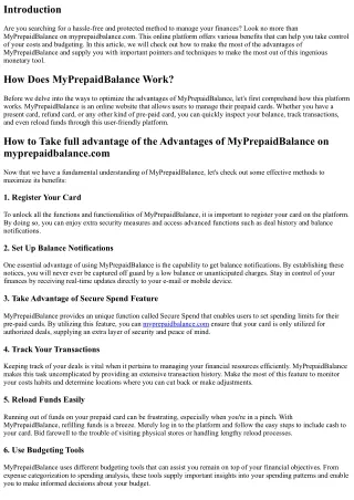 How to Take full advantage of the Advantages of MyPrepaidBalance on myprepaidbal