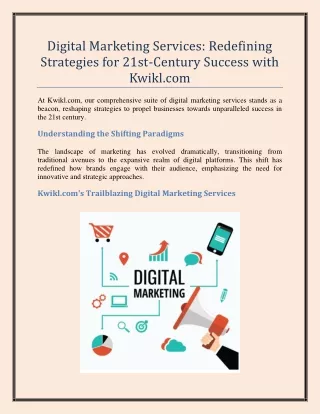 Digital Marketing Services Redefining Strategies for 21st-Century Success with Kwikl.com