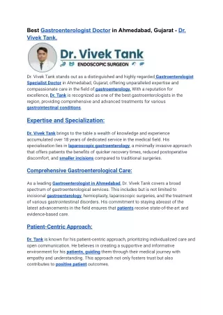 Best Gastroenterologist Doctor in Ahmedabad, Gujarat - Dr. Vivek Tank