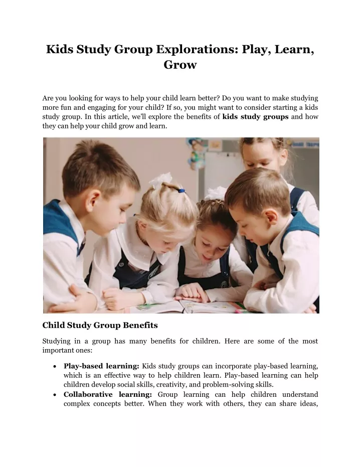 kids study group explorations play learn grow