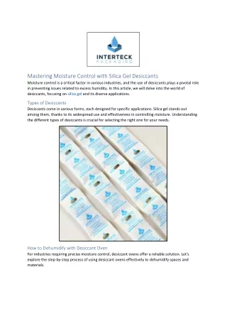 Mastering Moisture Control with Silica Gel Desiccants