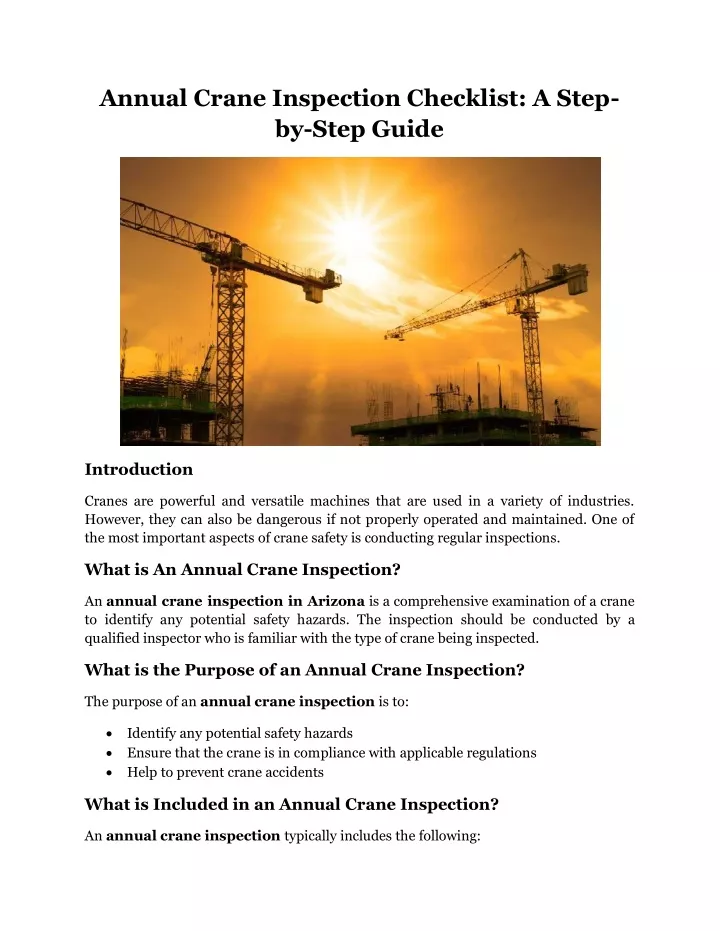 annual crane inspection checklist a step by step