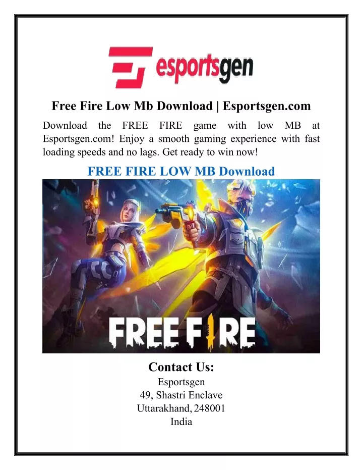 free fire low mb download esportsgen com