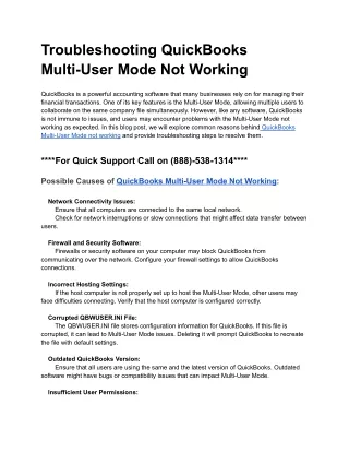 troubleshooting quickbooks multi user mode