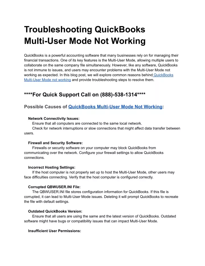 troubleshooting quickbooks multi user mode