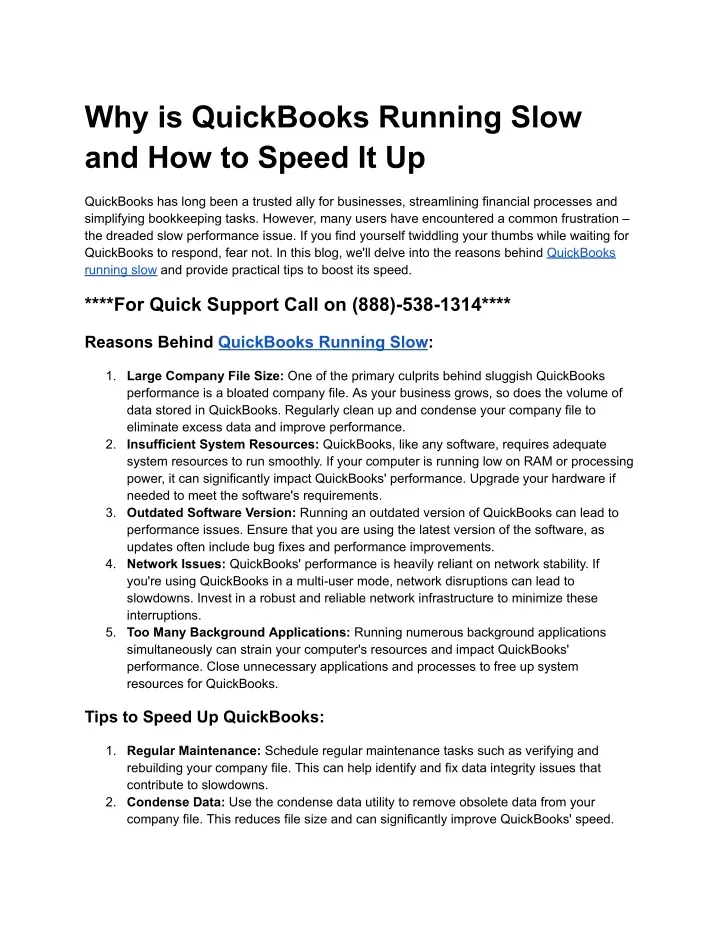 why is quickbooks running slow and how to speed