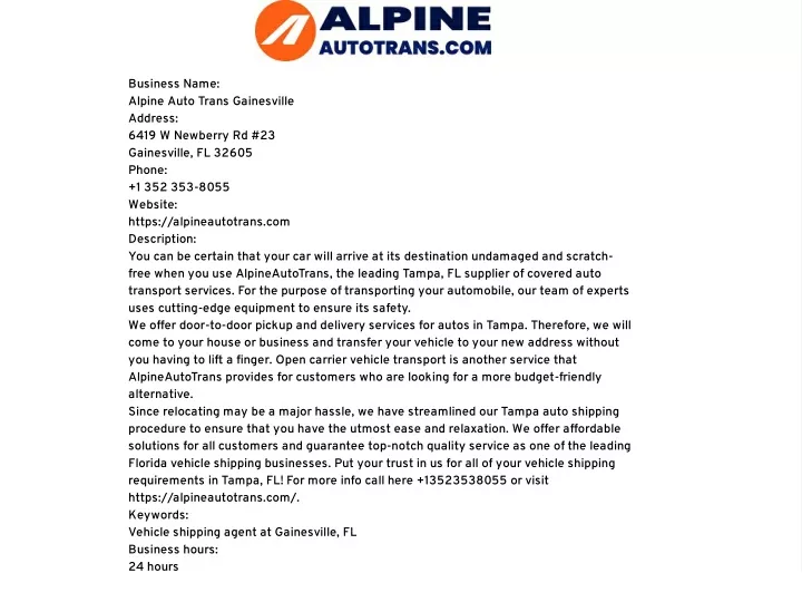business name alpine auto trans gainesville