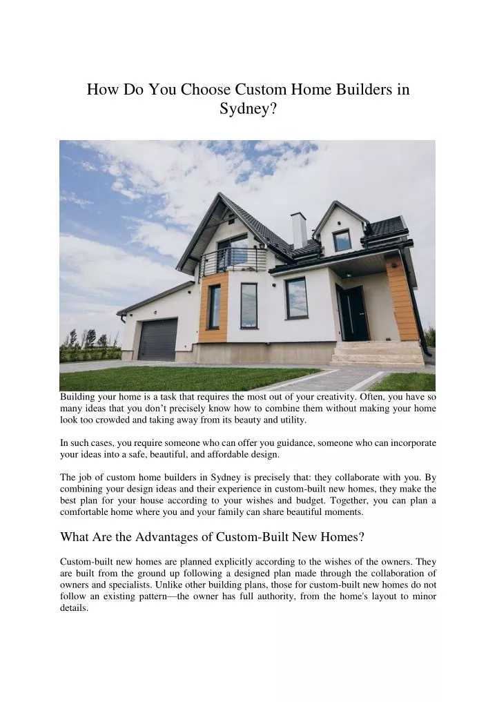 how do you choose custom home builders in sydney