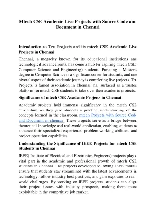 Mtech CSE Academic Live Projects with Source Code and Document in chennair