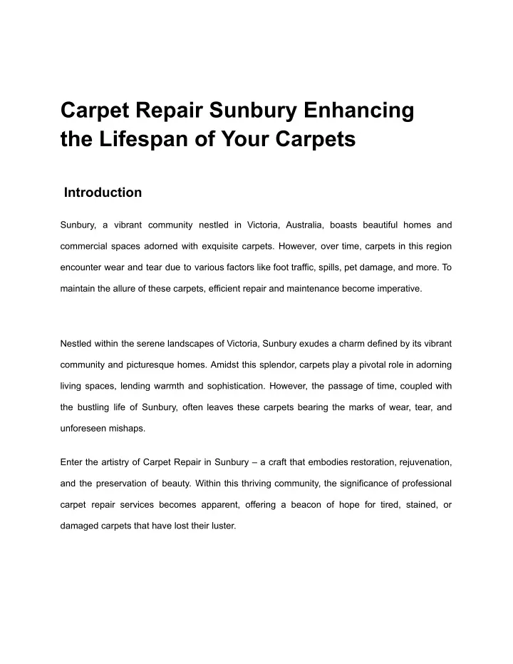 carpet repair sunbury enhancing the lifespan