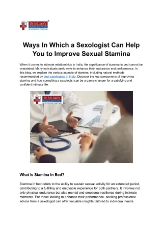 Ways In Which a Sexologist Can Help You to Improve Sexual Stamina