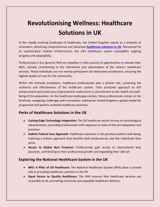 Revolutionising Wellness: Healthcare Solutions in UK