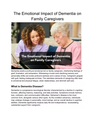 The Emotional Impact of Dementia on Family Caregivers