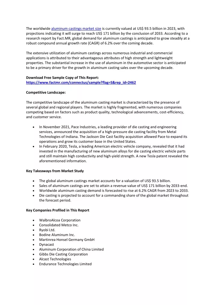 the worldwide aluminum castings market size