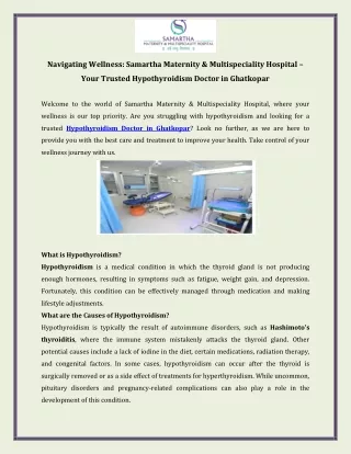 Navigating Wellness  Samartha Maternity & Multispeciality Hospital – Your Trusted Hypothyroidism Doctor in Ghatkopar