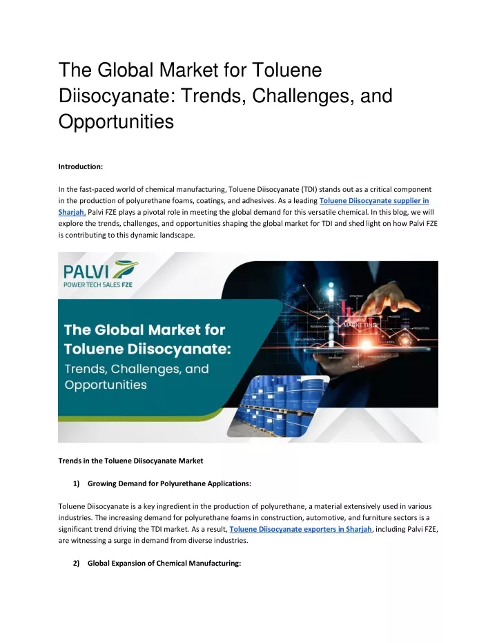 the global market for toluene diisocyanate trends