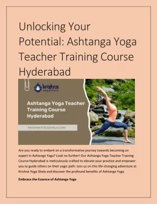 Ashtanga Yoga Teacher Training Course Hyderabad